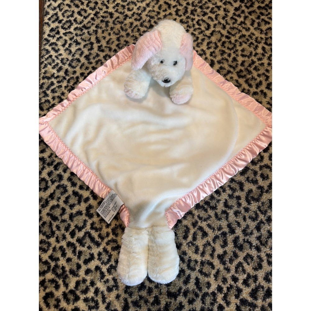 My Banky Dottie Dog Security Blanket Baby Lovey Pink White Plush Satin Edges